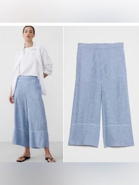 Banana Republic Factory Pull On Cropped Wide Leg Linen Blend Pant